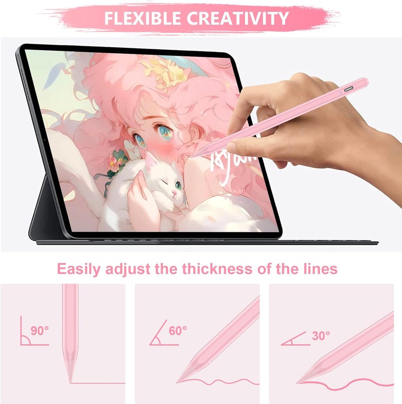 FUWANG Stylus Pen for iPad A16/10th/9th Generation, 10Mins Fast Charge for Apple Pencil&iPad Pen, Compatible with iPad A16/10th/9th/8th/7th/6th/Pro 13''11''M4/12.9 inch/Air 11'' 13'' M3/M2/Mini 6/5, Pink - Image 4